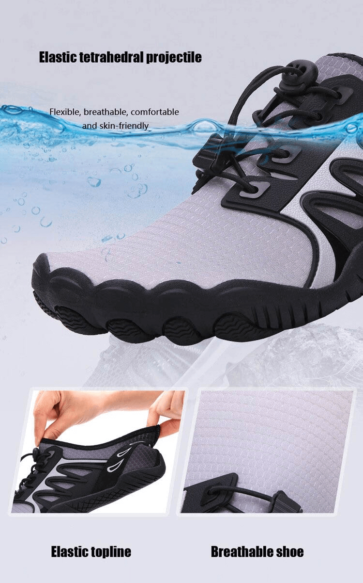 Rubber Toe Protection Water Sneakers with elastic topline and adjustable laces, featuring a breathable and stretch fabric upper.